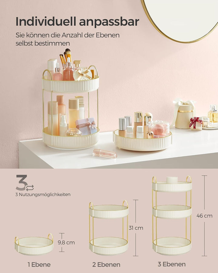 SONGMICS Make-up Organizer drehbar, Kosmetik-Organizer rund, 3 Ebenen, Kosmetik Aufbewahrung, anpass