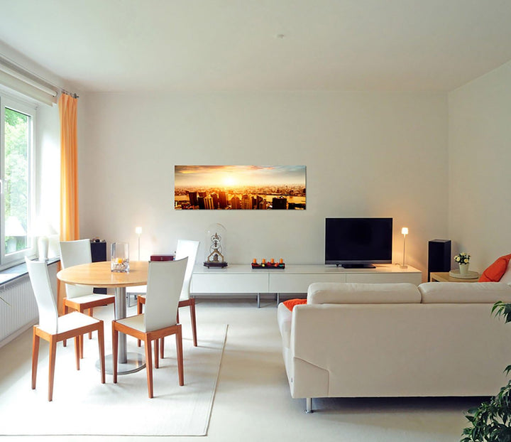 Paul Sinus Art Panoramabild auf Leinwand und Keilrahmen 150x50cm Shanghai Skyline Finanzviertel Dämm