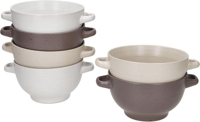 MamboCat 6er Set Sandy Suppentasse 450 ml I Suppenterrine mit Henkeln für 6 Personen I Je 2x Beige,