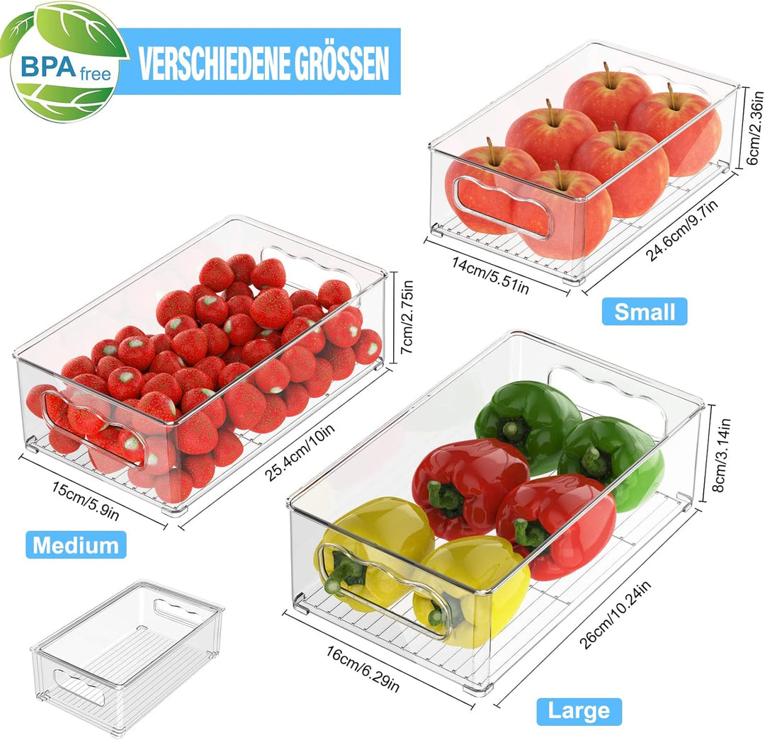 Kühlschrank Organizer Set - 6er Set (3 Grösse) Kühlschrank Organizer, Küchen Organizer für Speisekam
