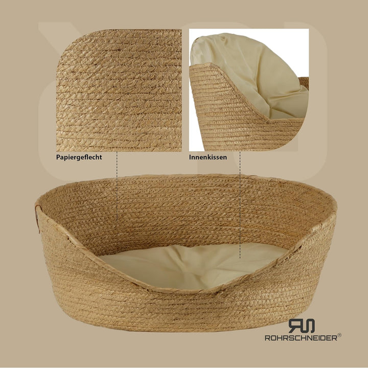 Rohrschneider umweltfreundlicher Tierkorb | Hundebett & Katzenbett aus geflochtenem Papier mit weich