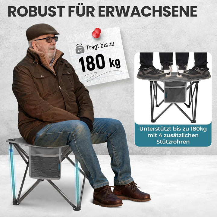 FUNDANGO Campinghocker faltbar Outdoor Camping Hocker zusammenklappbar mit Tragetasche, Grau
