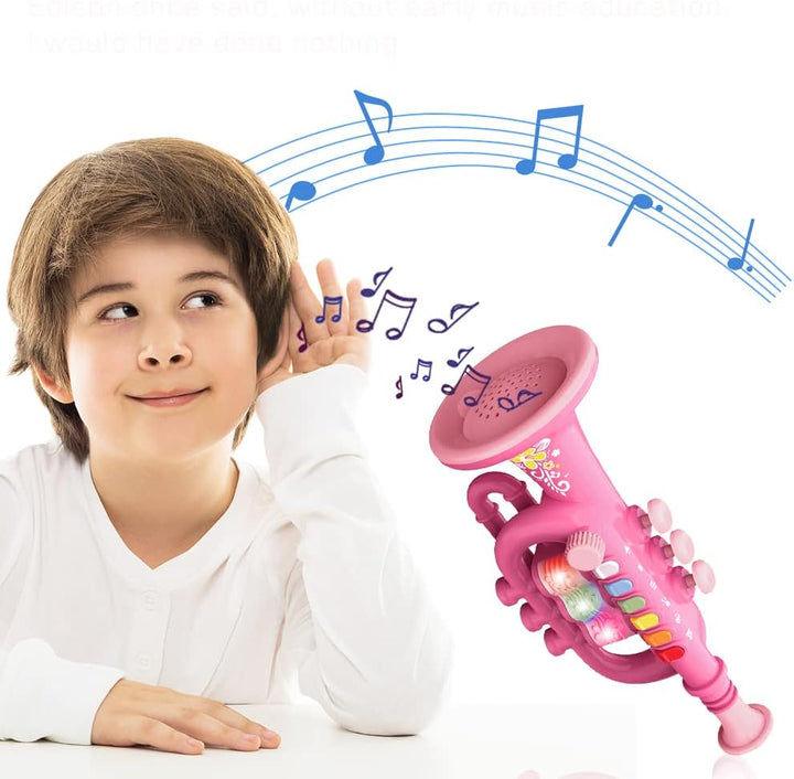CestMall Trompete Spielzeug, Trompetenhorn mit Musik Tragbares Kindertrompete Spielzeug Kunststoff-T