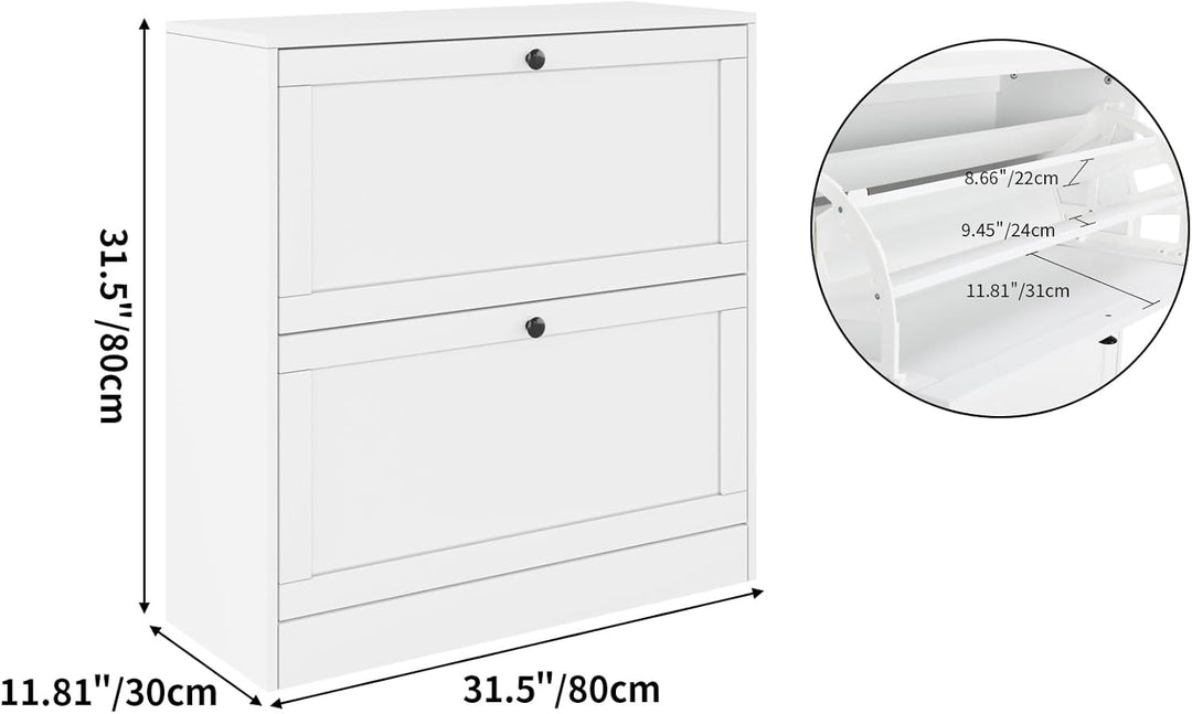 VOWNER Schuhschrank mit 2 Klappen, Schuhregal Schuhkipper Schmal, mit 6 Fächern, Schuhschrank Weiss,