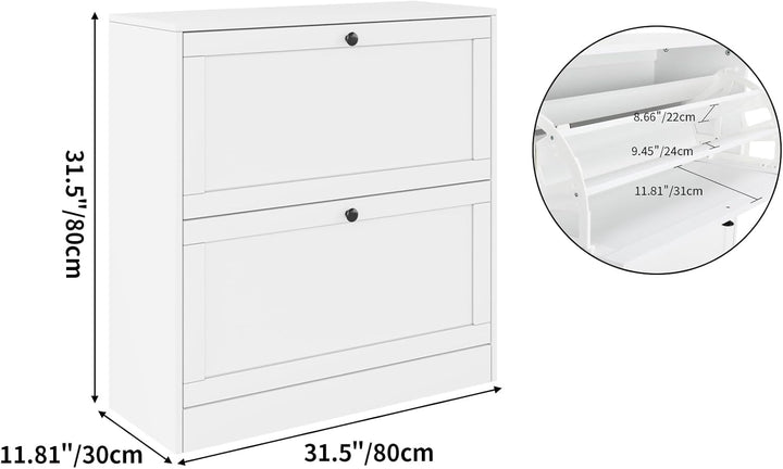 VOWNER Schuhschrank mit 2 Klappen, Schuhregal Schuhkipper Schmal, mit 6 Fächern, Schuhschrank Weiss,