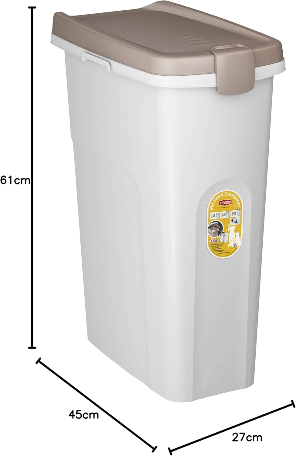 Petfood-Container, luftdichte Aufbewahrung von Trockenfutter, Vorratsbehälter Tierfutter, Weiss / Br