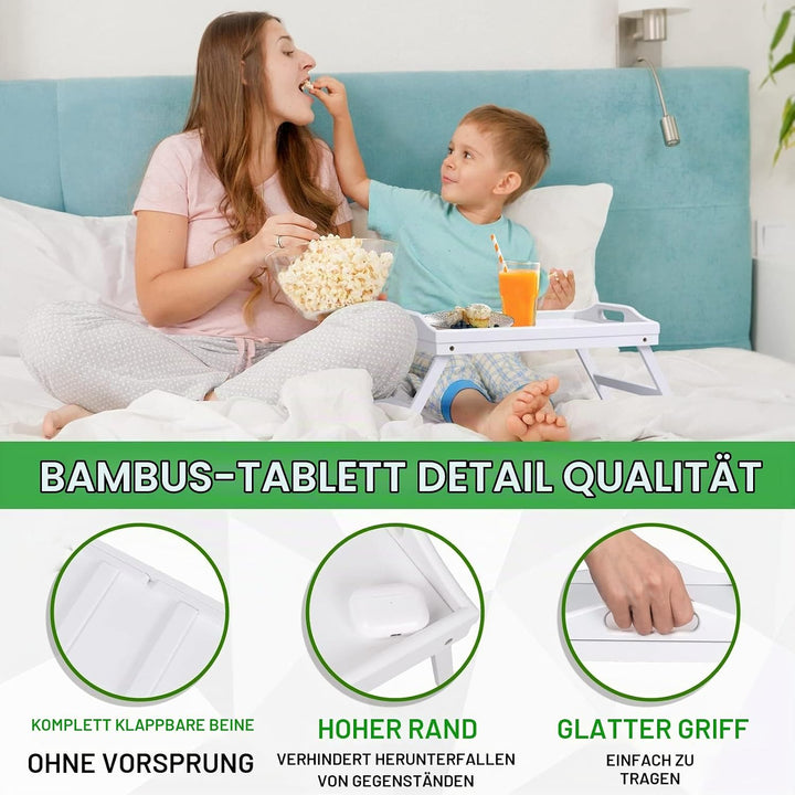 Betttablett, klappbare Beine mit Griffen, Frühstückstablett für Sofa, Essen, Zeichnen, Platten, Bamb