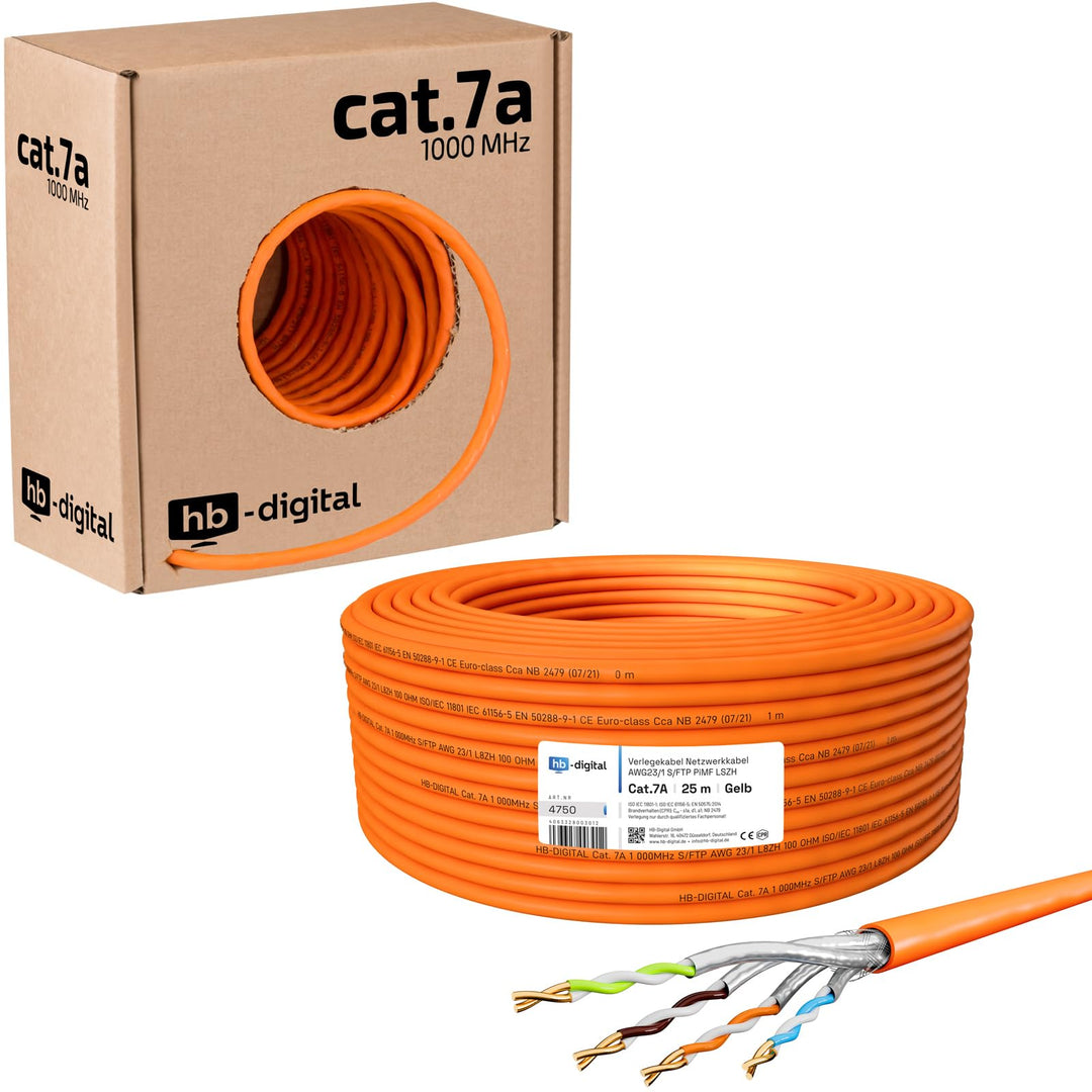 HB-DIGITAL 25m CAT.7a Netzwerkkabel LAN Kabel Verlegekabel AWG 23 Reines Kupfer S/FTP PiMF LSZH Halo
