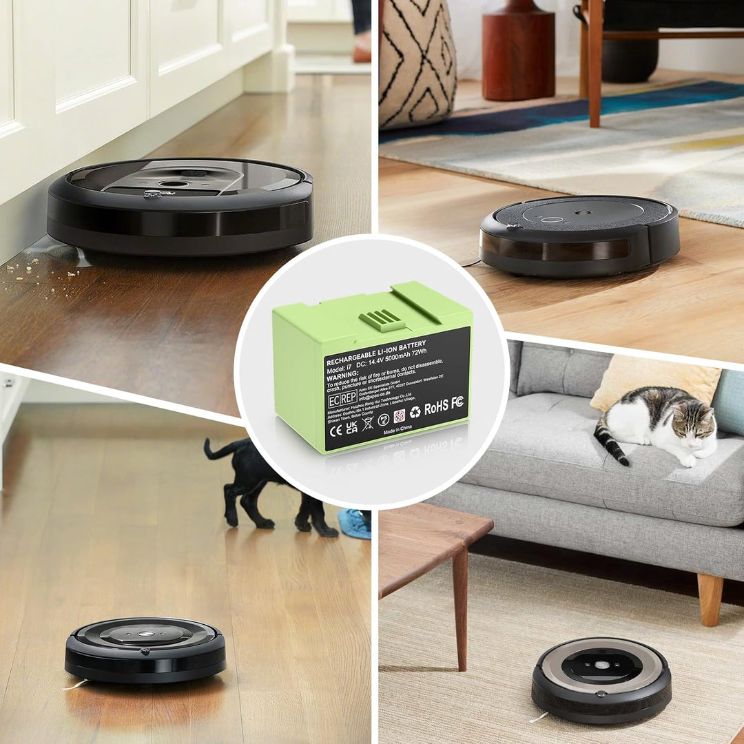 5000mAh (72Wh) 14,4V i7 Ersatzakku für iRobot Roomba i7 i7+ i3 i3+ i4 i4+ e5 e6, Hochkapazität Lithi