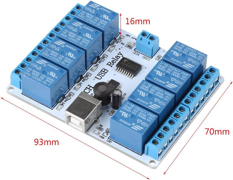 8-Kanal 12VDC Typ-B USB Relais Tafel Modul Regler zum Automatisierung Robotik MEHRWEG VERPACKUNG