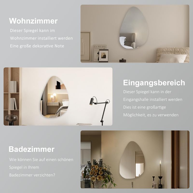 Asymetrischer Spiegel 45x70cm Wandspiegel, Unregelmässiger Wandspiegel Dekorative Spiegel Wandspiege