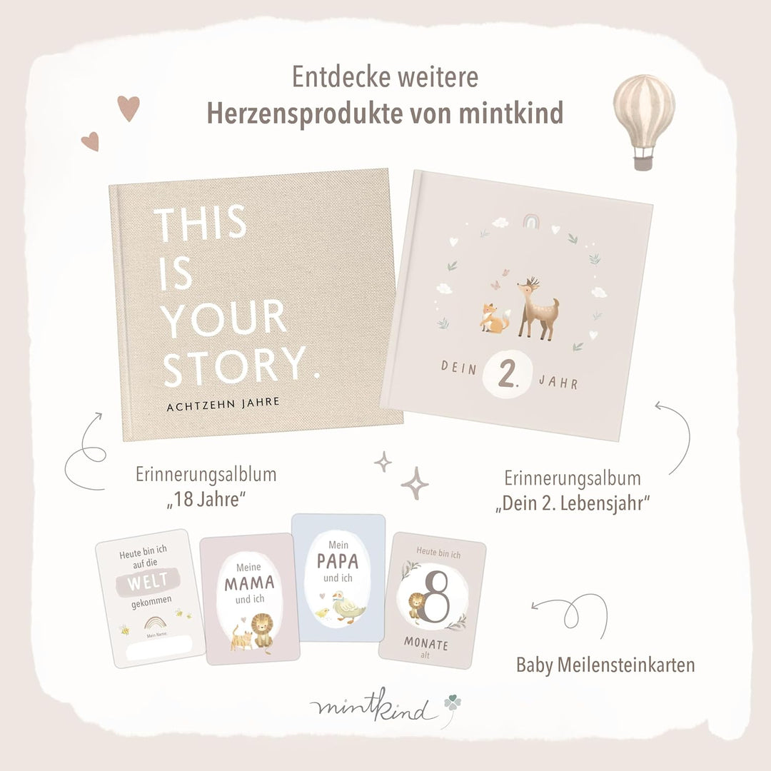 mintkind® Babytagebuch mein erstes Jahr Babyalbum Erinnerungsbuch Baby Coffee Table Edition Leinenei