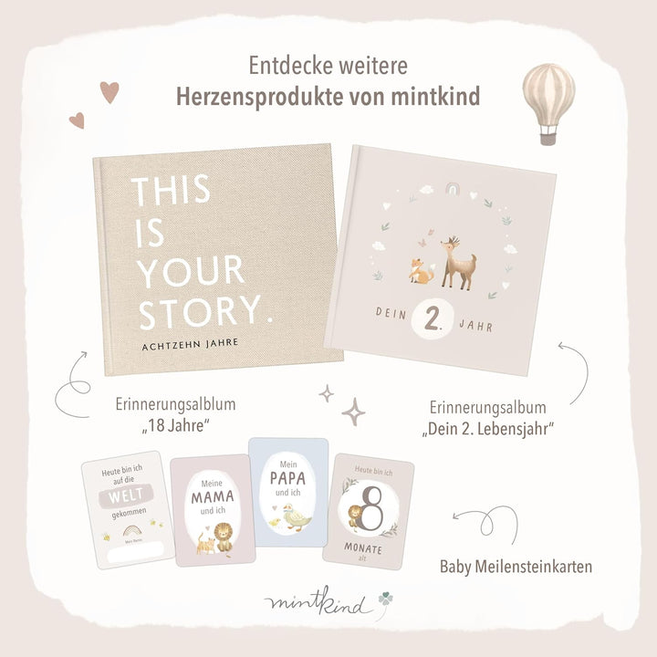 mintkind® Babytagebuch mein erstes Jahr Babyalbum Erinnerungsbuch Baby Coffee Table Edition Leinenei