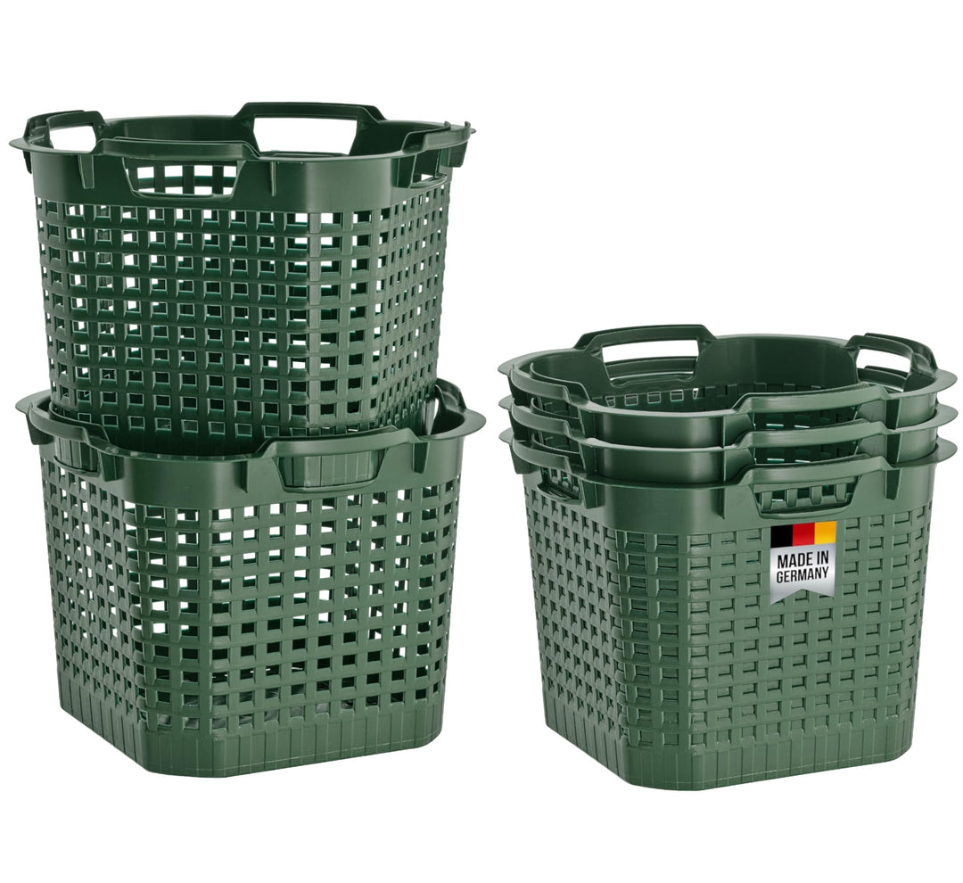 BURI 5x Erntekorb Gartenkorb lebensmittelecht - 25L Kartoffelkorb Obstkorb Laubkorb grün, drehstapel