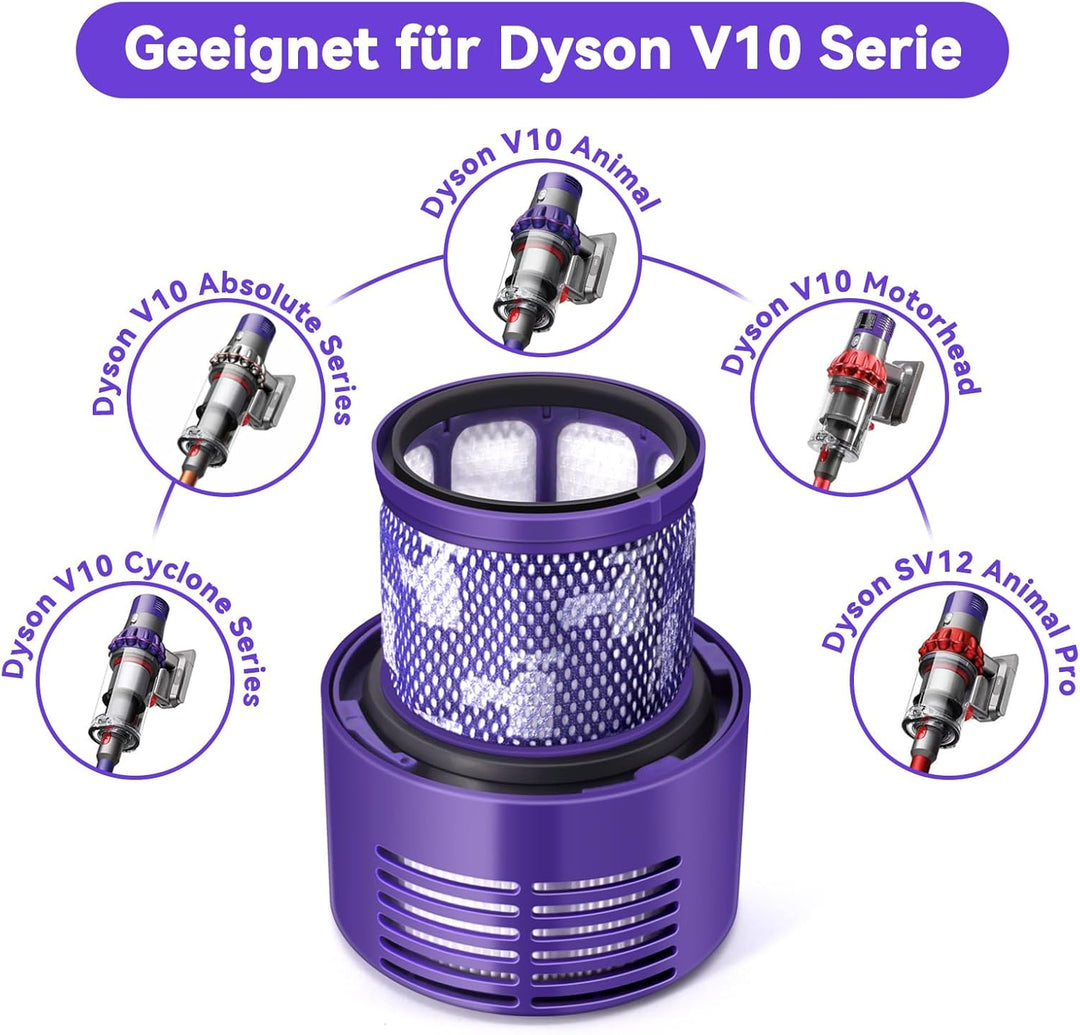 4 Stück V10 Filter für Dyson, Waschbarer Vakuumfilter-Ersatz für Dyson V10 SV12 Cyclone Animal Absol