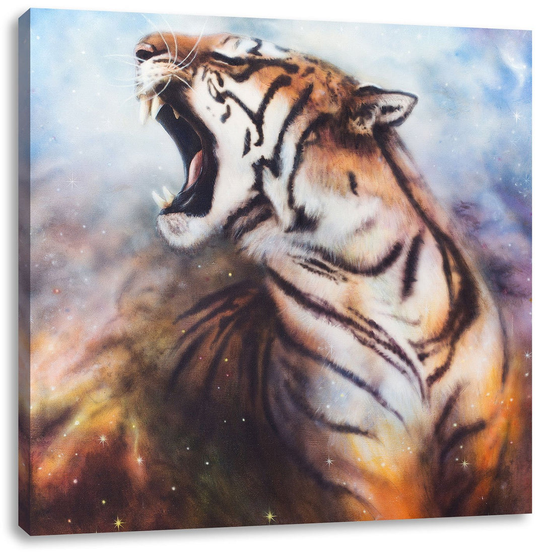 Gemälde eines Tigers, Format: 70x70 auf Leinwand, XXL riesige Bilder fertig gerahmt mit Keilrahmen,
