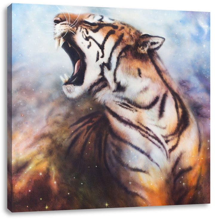 Gemälde eines Tigers, Format: 70x70 auf Leinwand, XXL riesige Bilder fertig gerahmt mit Keilrahmen,