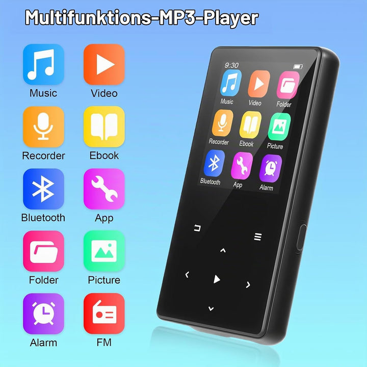MP3 Player 64GB mit Bluetooth, Mini Digitaler Musik Player mit Lautsprecher, FM Radio, HiFi Audio, M