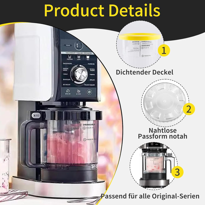 4 Stück Ersatz für Ninja Creami Deluxe Pints, Ice Cream Behälter Kompatibel mit NC501, NC500 Serie,