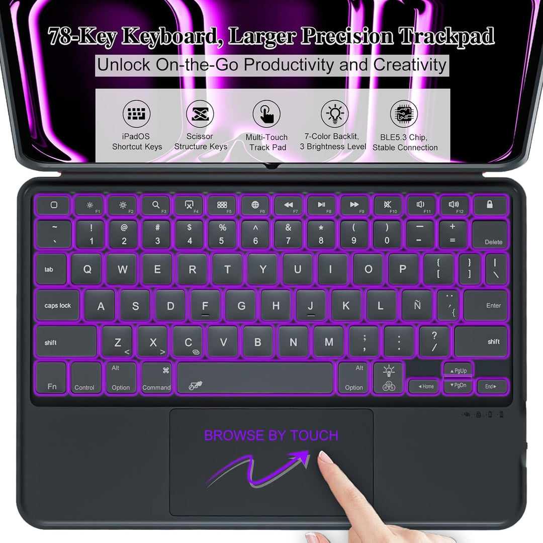 Tastatur Hülle für iPad Pro 13 Zoll (M5 2025/M4 2024), Magnetisch Abnehmbares Beleuchtetes Keyboard,
