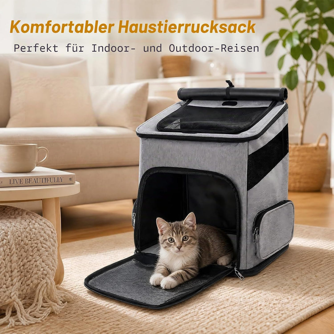 Katzenrucksack, Faltbarer Haustier-Tragerucksack für Katzen und kleine Hunde, Hunderucksack mit belü