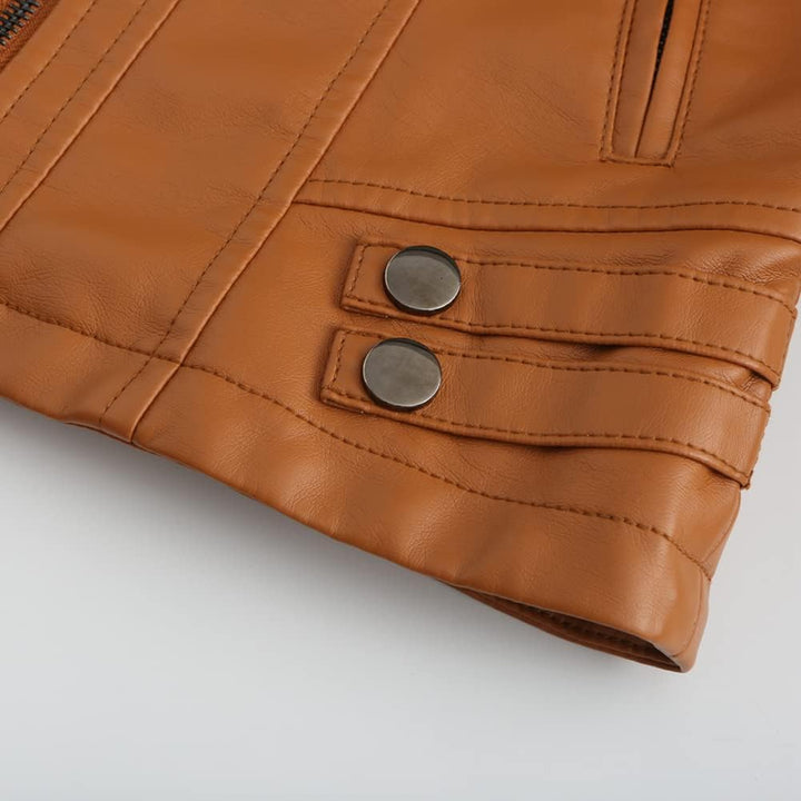 YYNUDA Damen Lederjacke Kurz Bikerjacke Stehkragen Reissverschluss Leder Jacke Übergangsjacke für He