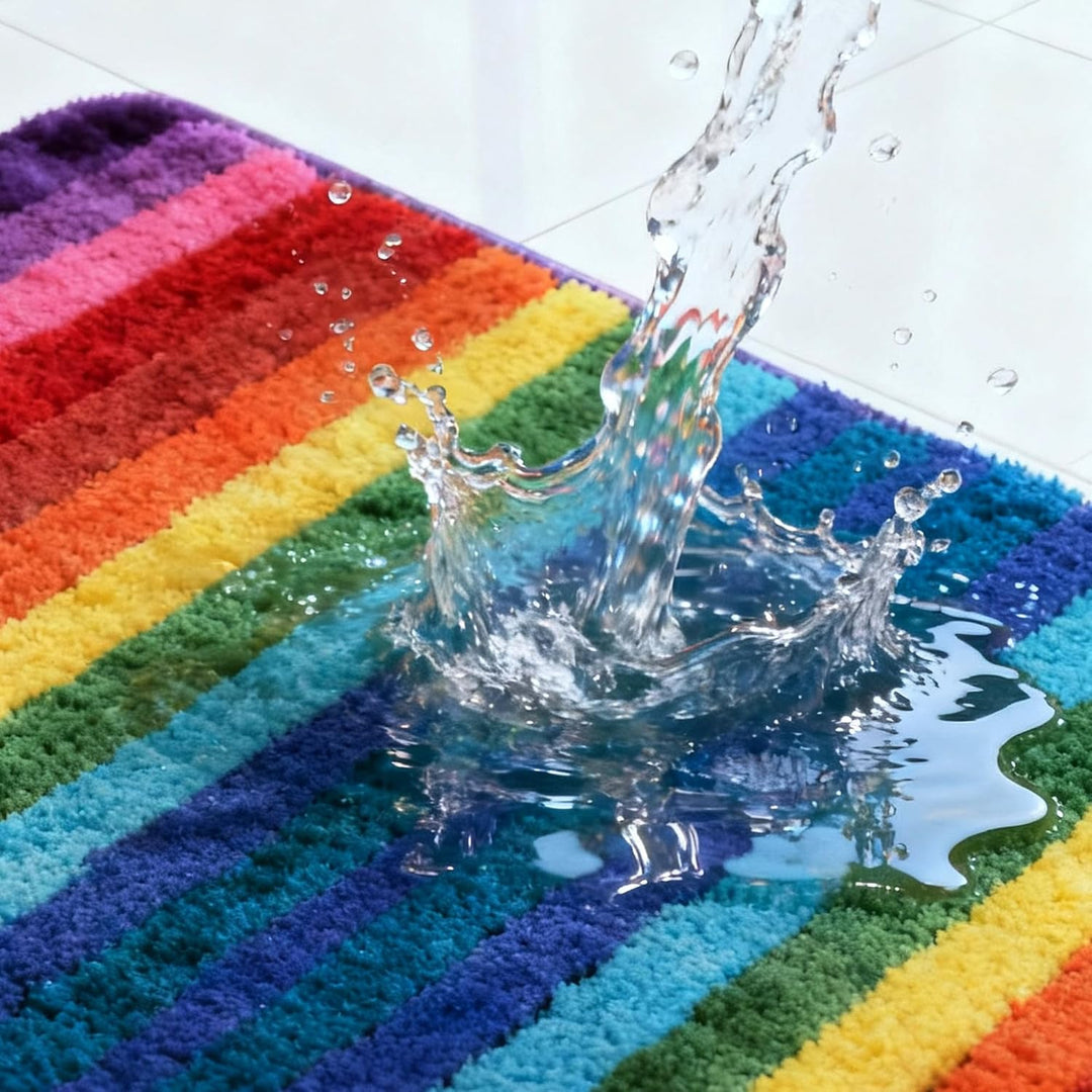 NIENLCIP Regenbogen-Badematte, Bunte Badezimmerteppiche, superweich und saugfähig, Mikrofaser-Plüsch