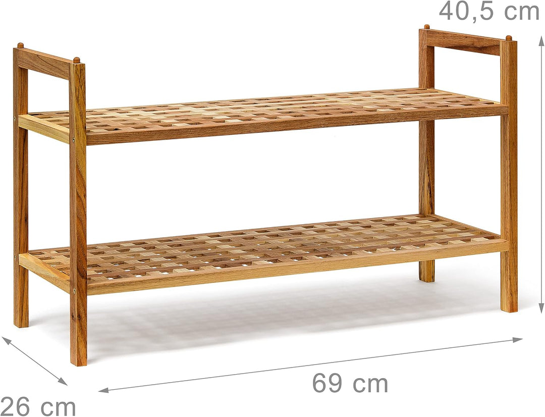Relaxdays 4 x Schuhregal Walnuss im Set, Schuhaufbewahrung stapelbar, Schuhablage mit je 2 Etagen, o