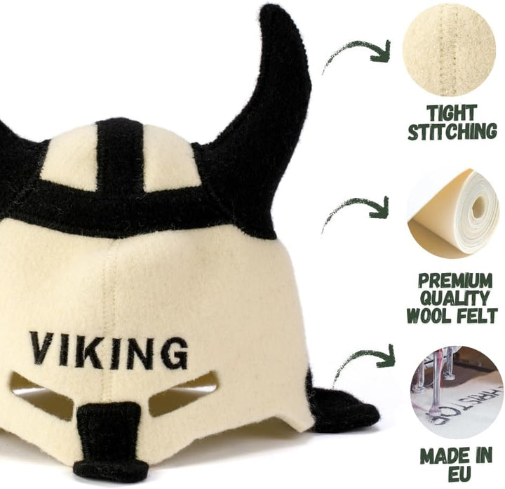 Natural Textile Saunahut 'Sauna Viking' White - 100% organische Wollfilzmützen - Schützen Sie Ihren