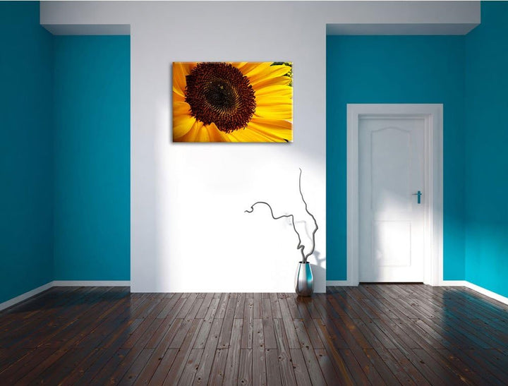 Pixxprint grosse Sonnenblume auf Leinwand, XXL riesige Bilder fertig gerahmt mit Keilrahmen, Kunstdr