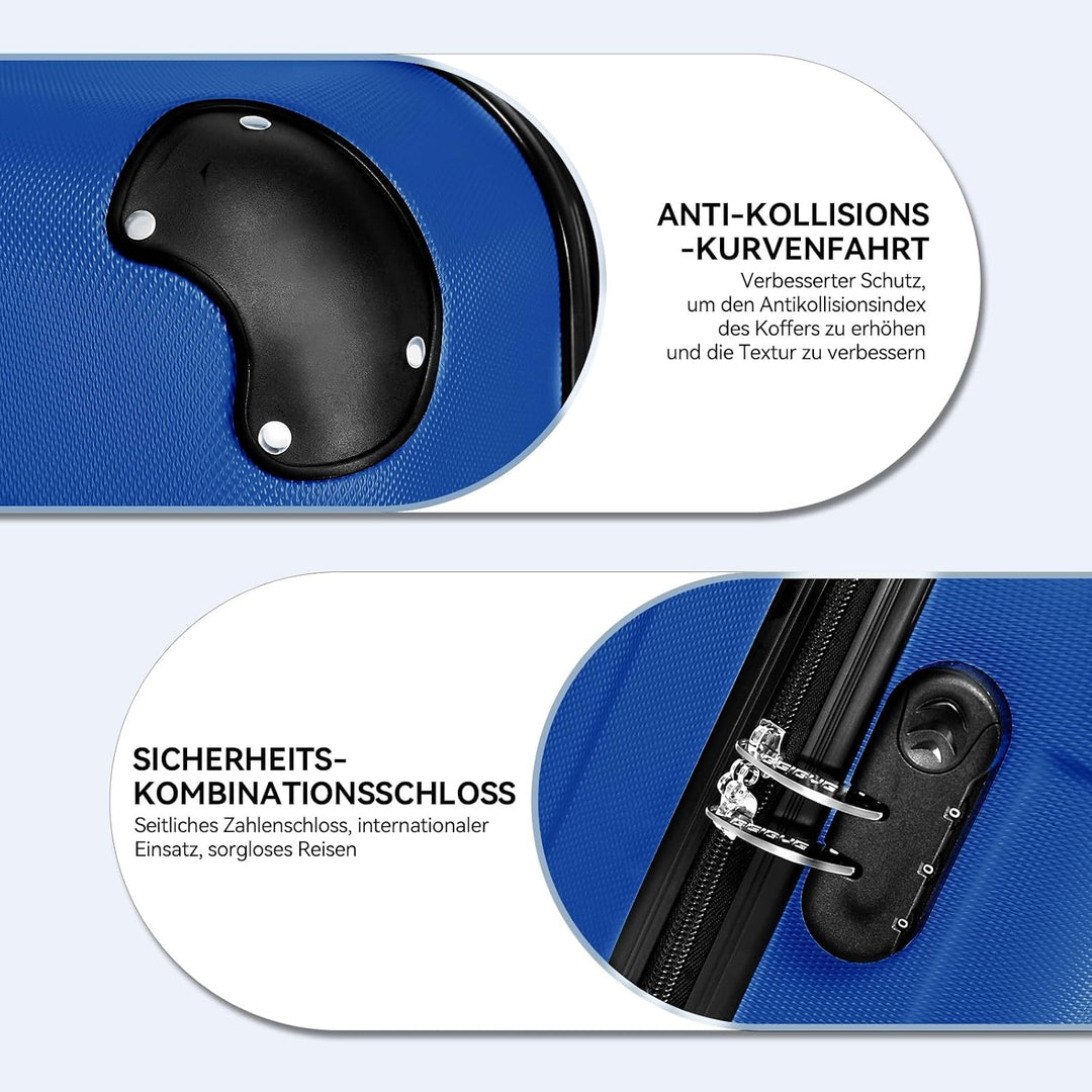 BEIBYE Hartschalen-Koffer Trolley Rollkoffer Reisekoffer Handgepäck 4 Rollen (M-L-XL-Set) (Blau, M)