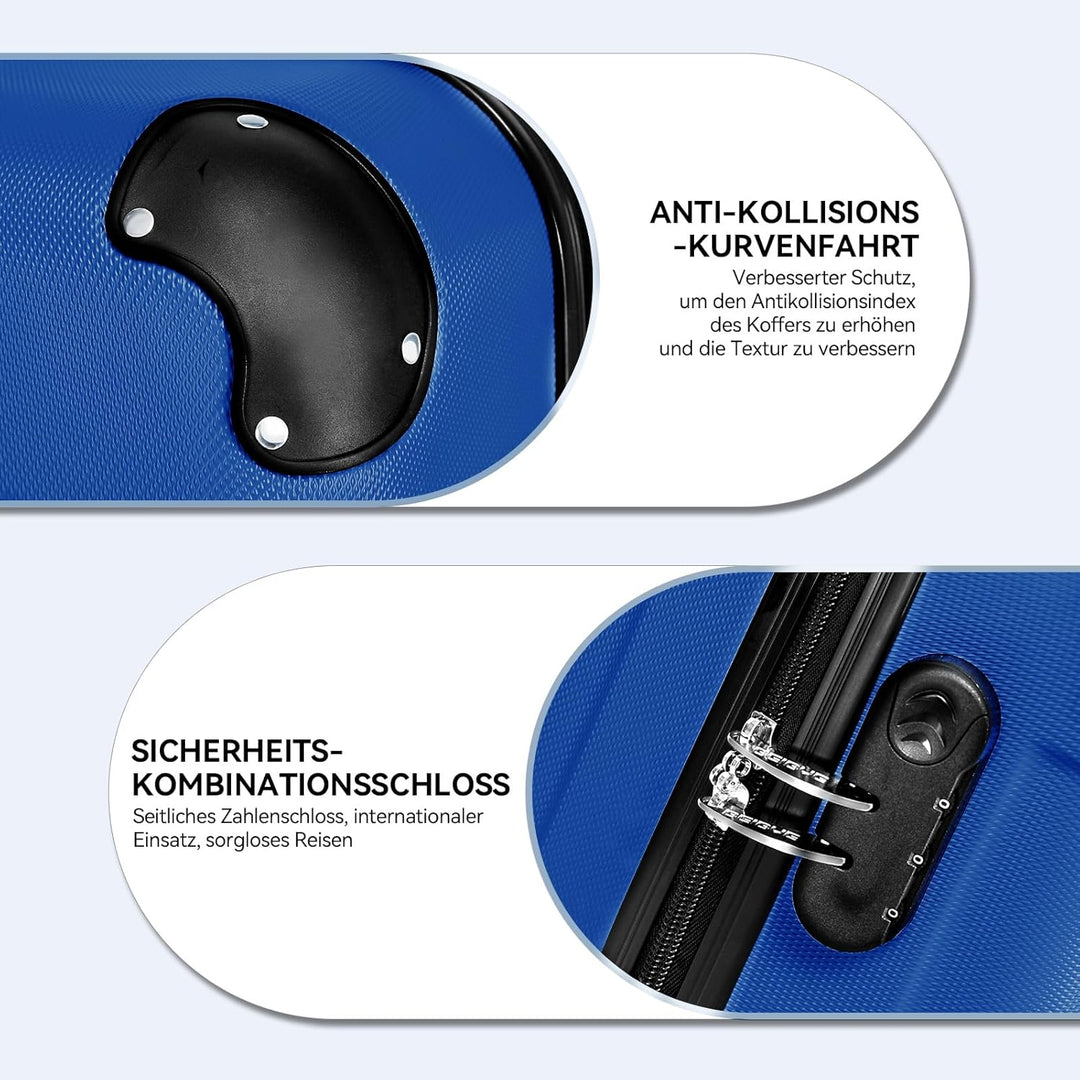 BEIBYE Hartschalen-Koffer Trolley Rollkoffer Reisekoffer Handgepäck 4 Rollen (M-L-XL-Set) (Blau, Set