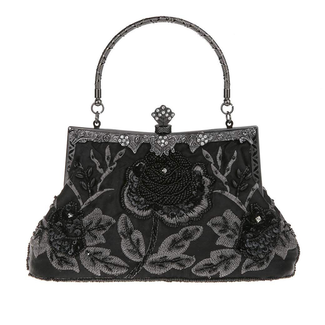 Ro Rox Marie Vintage 1920er Flapper Gatsby Peaky Blinders Party Abendhandtasche Schwarz, Schwarz