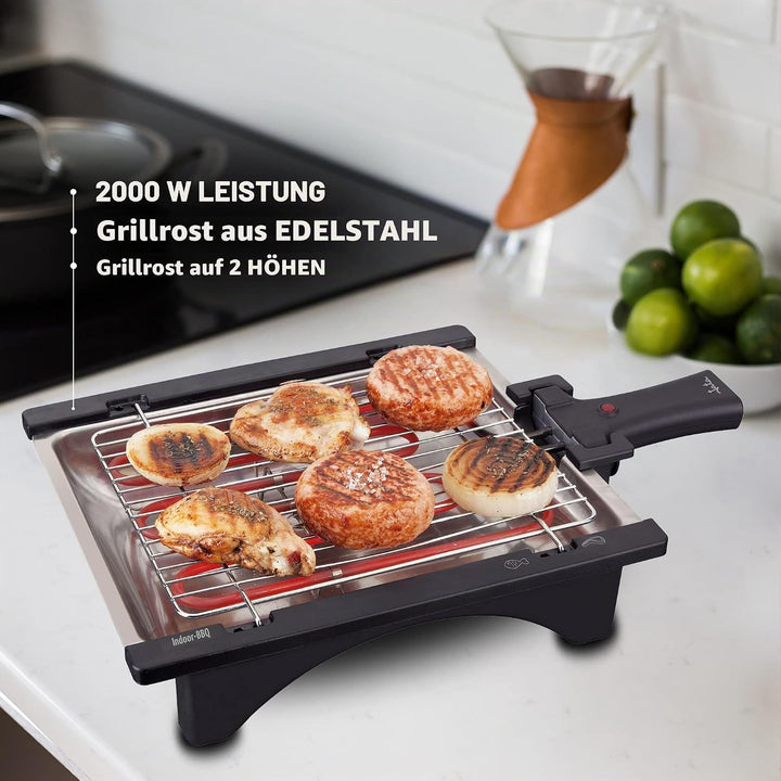 Jata BQ95 Electro Grill Perfekt Für Zwei Personen Rauchfrei Abnehmbarer Grill mit 2 Höhen Edelstahlt