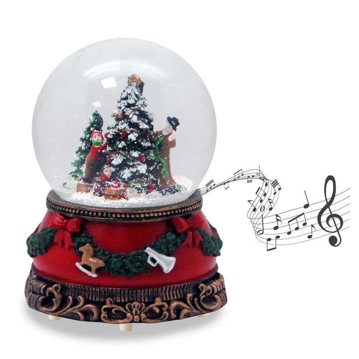 Schneekugel Christbaum schmücken | Sockel Weihnachten rot Tannengirlande | mit Spieluhr | Schüttelku