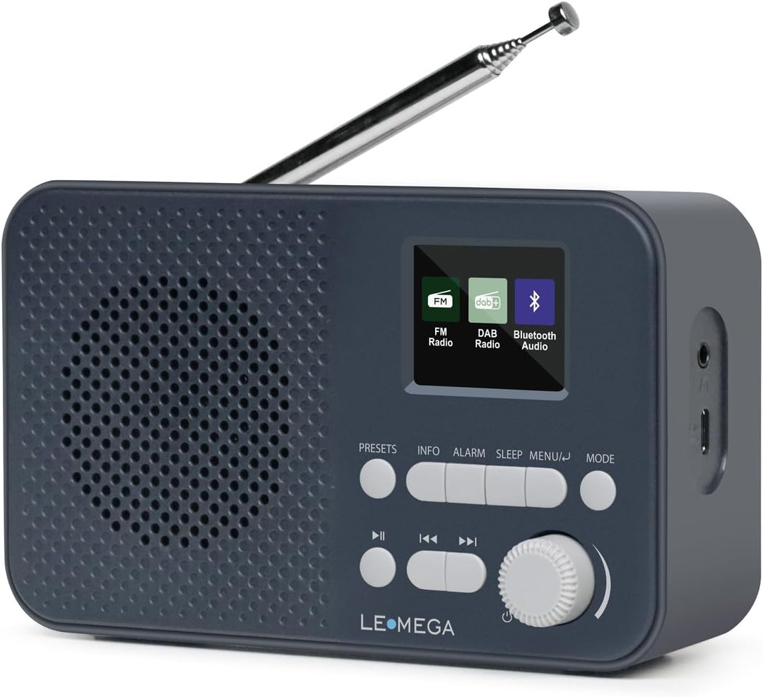 Tragbares DAB+-Radio mit Bluetooth | Wiederaufladbarer Akku mit 15 Stunden Spielzeit oder Netzbetrie