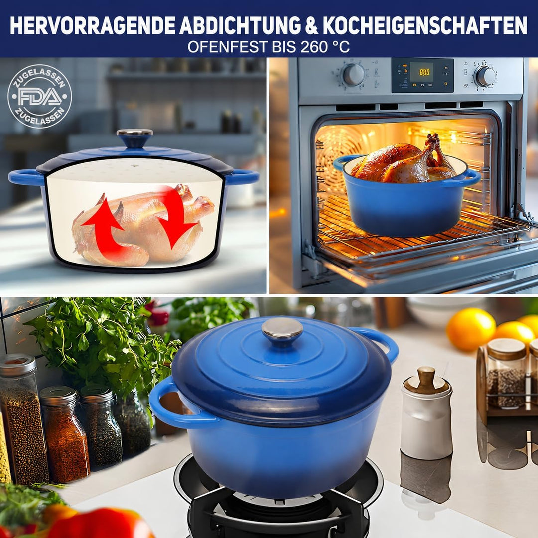 Gusseisen Topf Brot Backen inkl. Gärkorb, 26cm Emaille Bräter mit Deckel Schmortopf Gusseisen, Brot