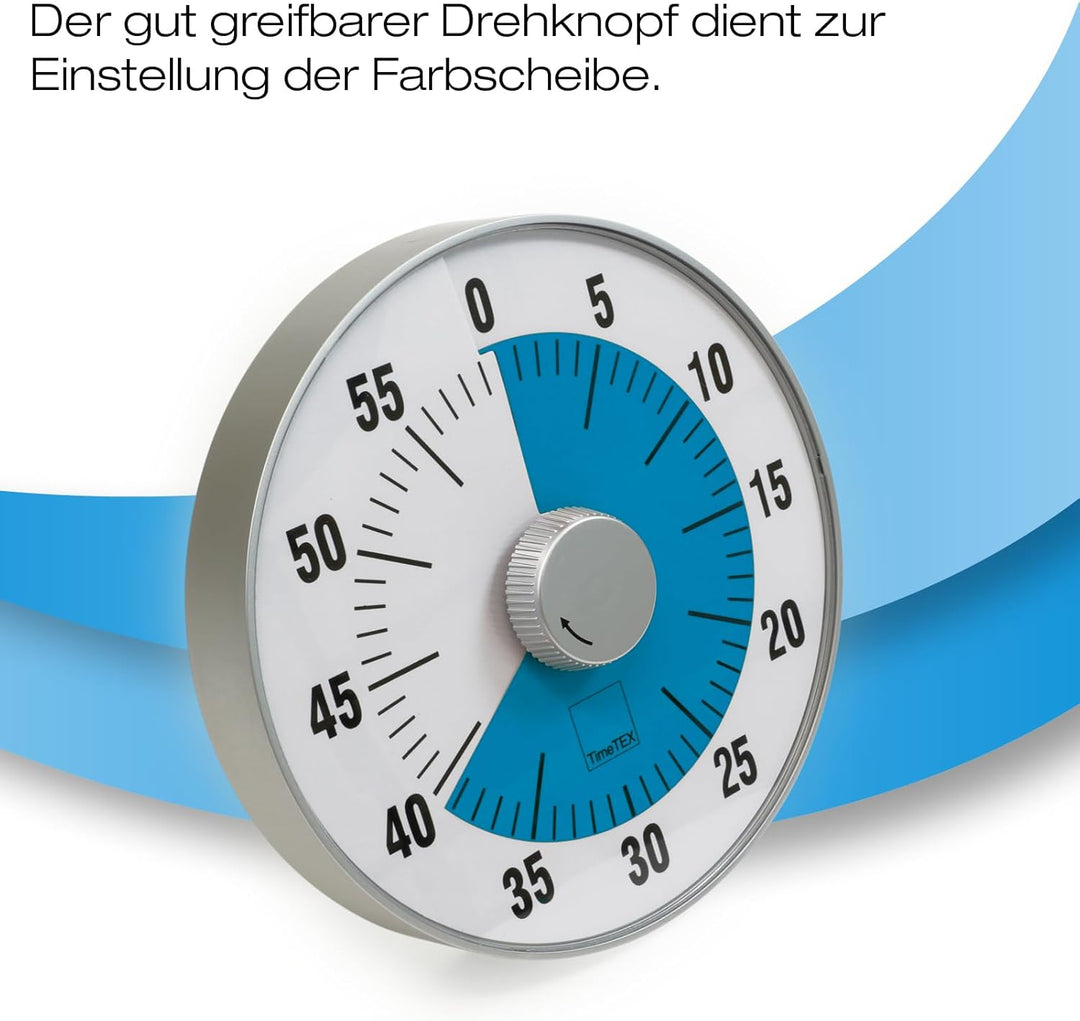 TimeTEX - Zeitdauer-Uhr L Blau| Lautloser 60 Minuten Countdown mit visuellem und akustischen Signal