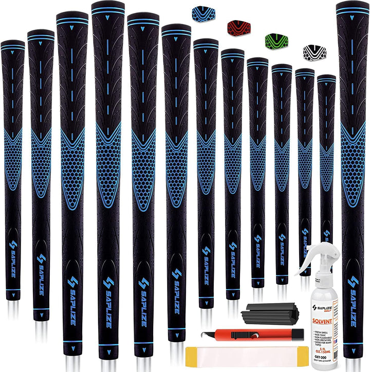 SAPLIZE Golfgriffe 13er-Set mit komplettem Regripping-Kit, Standard/Mittelklasse, Weiss/Grün/Rot/Bla