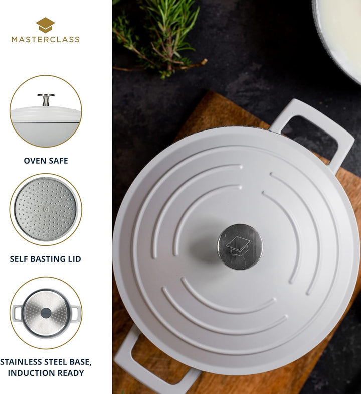 MasterClass Flache Bratpfanne mit Deckel, 4 l/28 cm, leichter Aluminiumguss, induktionsgeeignet und