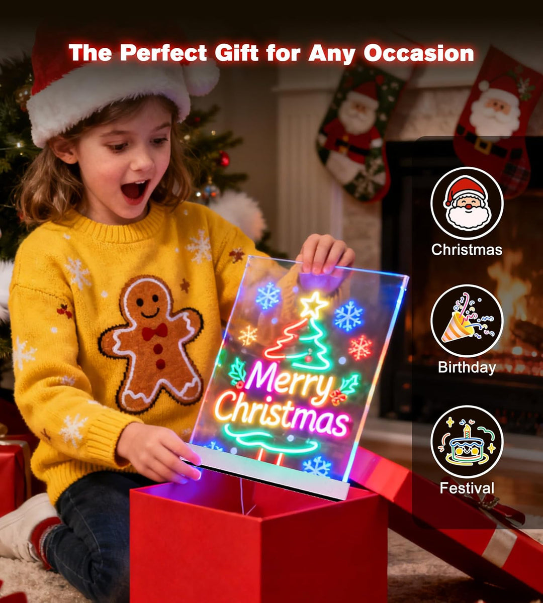 LED Notiztafel mit Farben, Leuchtendes Zeichenbrett für Kinder Acryl Notiztafel mit 7 Farben Stift -