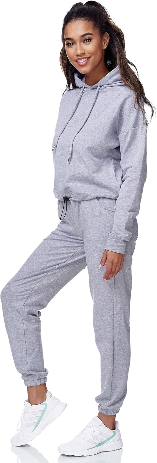 Tazzio Damen Jogginganzug Trainingsanzug Sport Freizeit Hoodie & Jogginghose F200 S Grau, S Grau