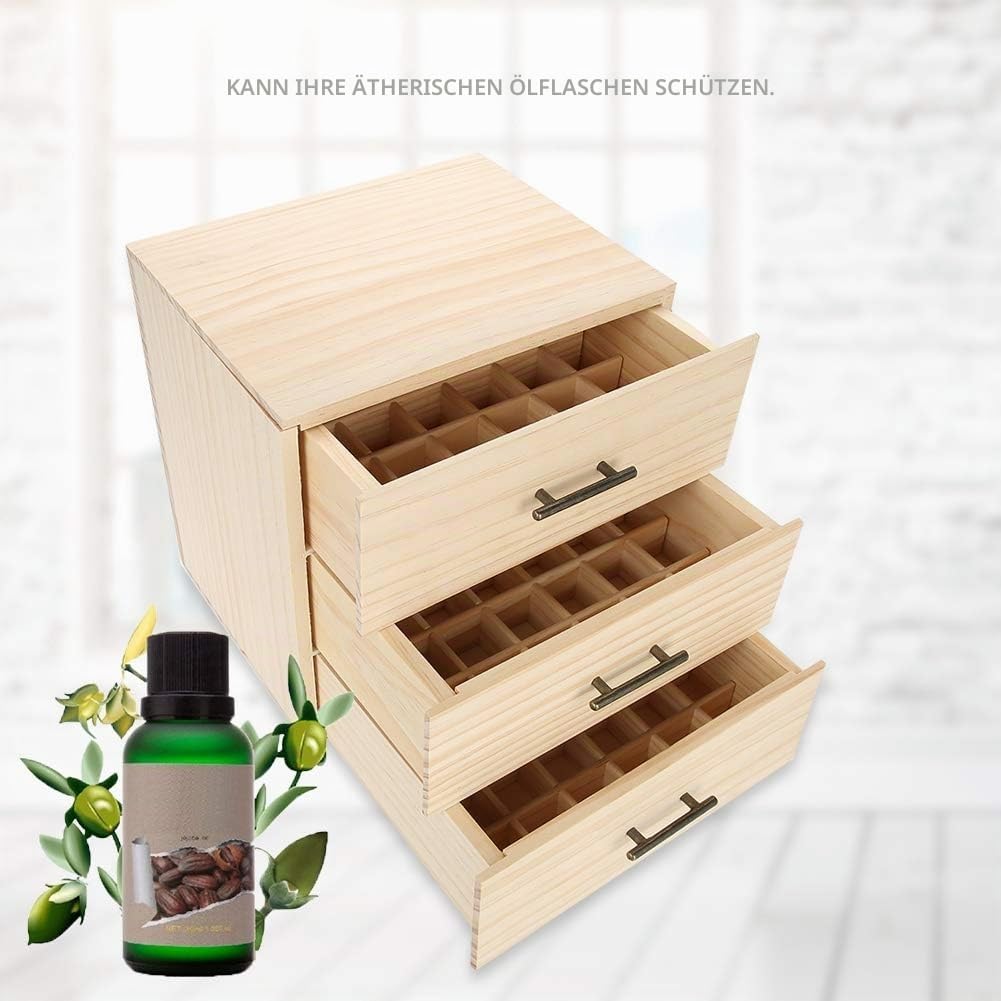 Dioche Holz-Aufbewahrungsbox für ätherische Öle, 90 Fächer, dreistufig, für ätherische Öle, mit hera