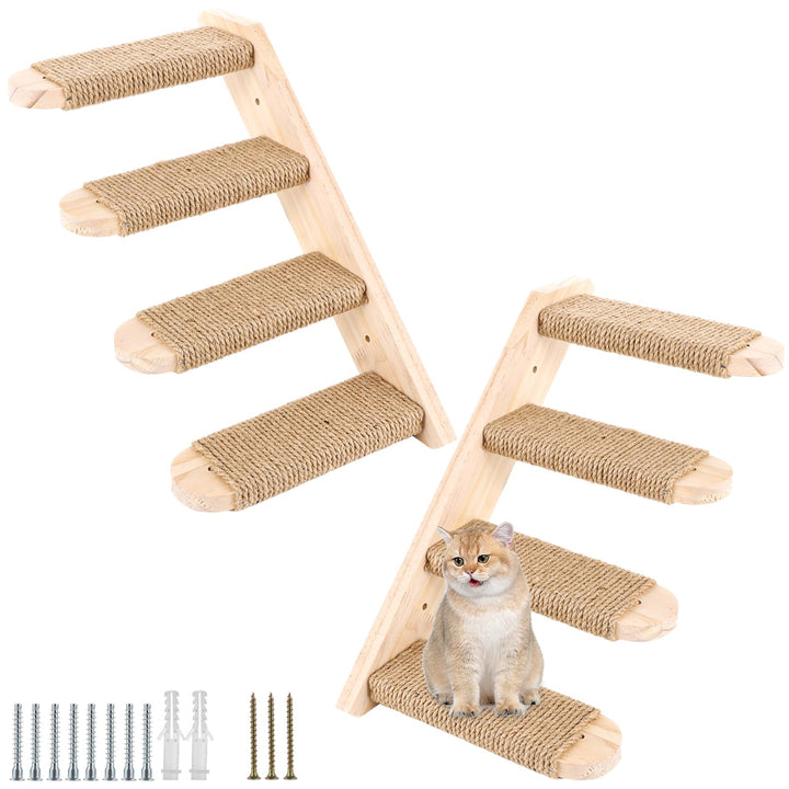 DAJAVE 2 Stück Kletterwand Katzen Katzentreppe Wand 8 Stufen,Katzenleiter mit Juteseil,Katzenbretter