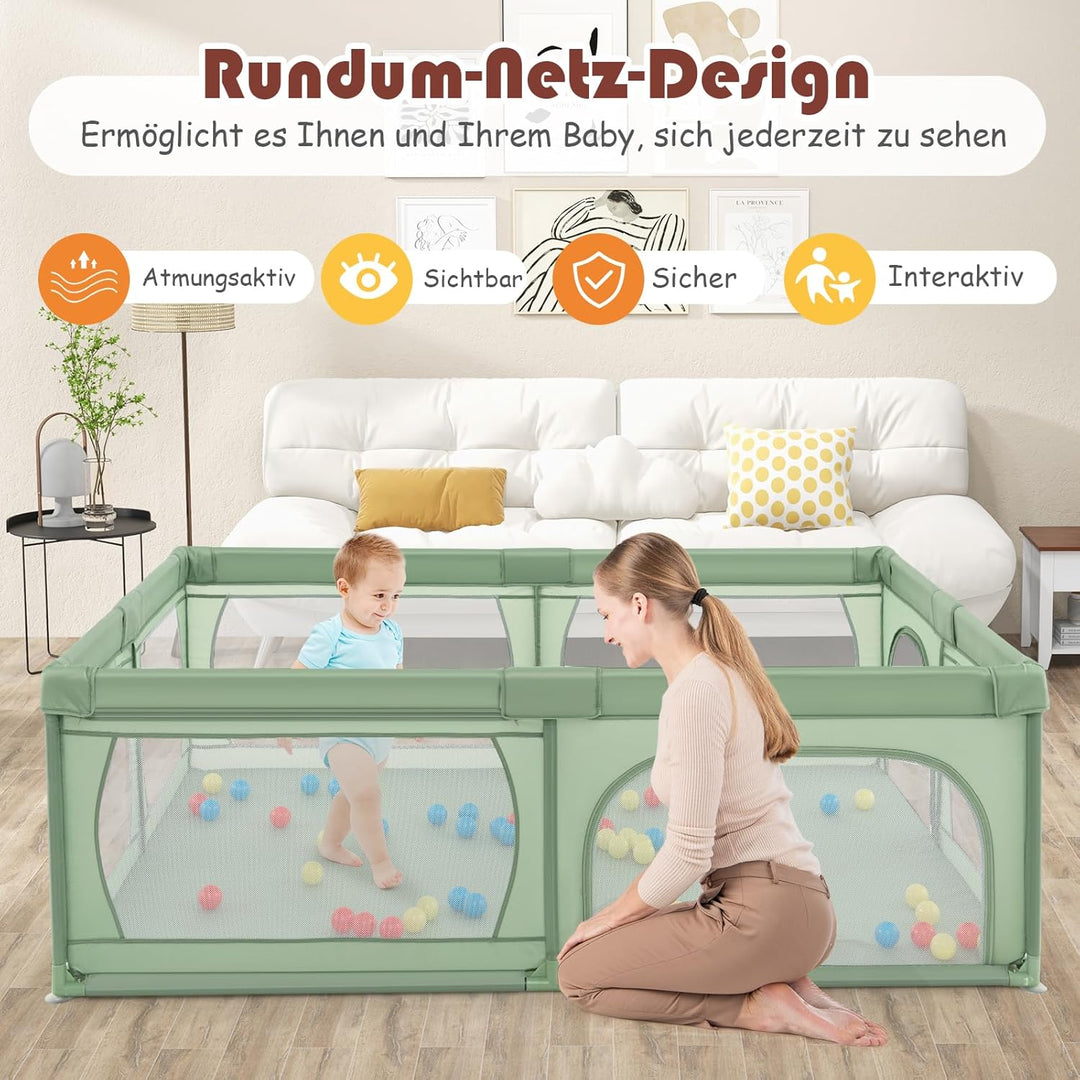 GOPLUS Baby Laufstall mit 50 Spielbällen, Krabbelgitter für Kleinkinder & Säulinge, Laufgitterzelt m