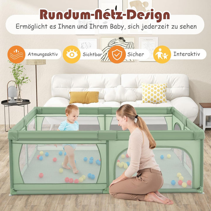 GOPLUS Baby Laufstall mit 50 Spielbällen, Krabbelgitter für Kleinkinder & Säulinge, Laufgitterzelt m