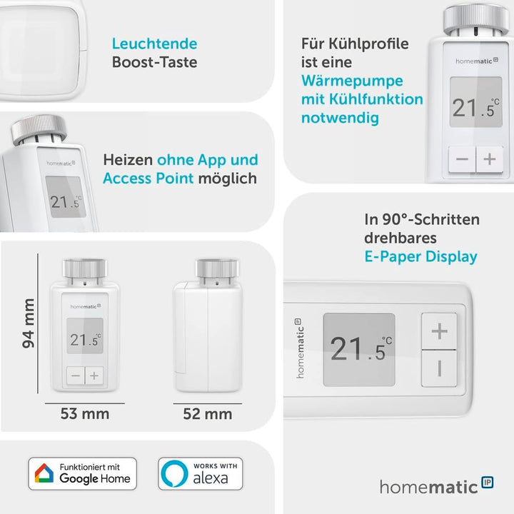 Homematic IP Heizungssteuerung für 2 Heizkörper zur Einzelraumregelung mit App., Weiss (Thermostat F