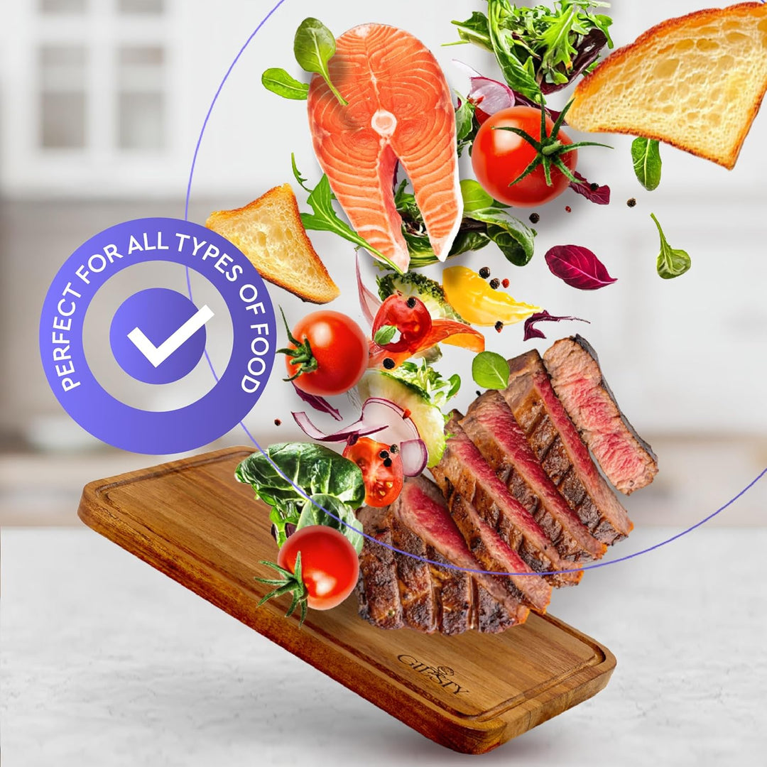 Servierbrett, Steakbrett mit Saftrille, Schneidebrett, Aufschnittbrett, Brett für Charcuterie, Käse,