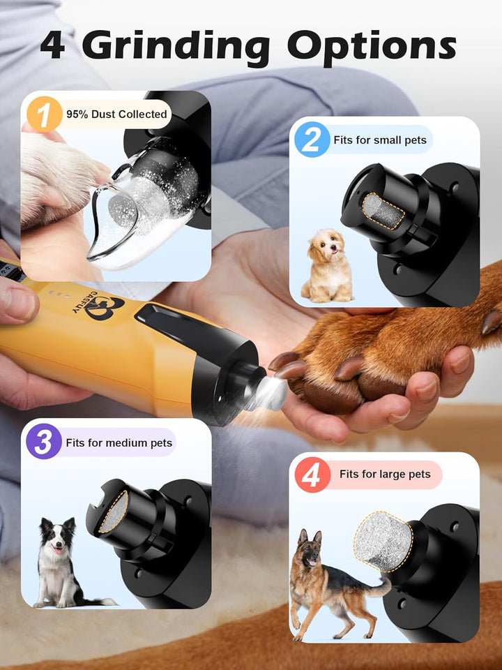 Casfuy 6-Gang-Hunde-Nagelschleifer - 50% Boosted Power Hund Nagelschneider Leise mit Dual-LED-Leucht