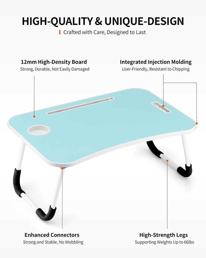 Faltbarer Laptoptisch, tragbarer Schossschreibtisch, Betttisch, Laptop-Ständer mit Getränkehalter &